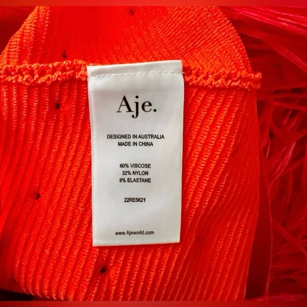 SUPER RARE Aje Raffia Trimmed Ribbed Stretch Knit Midi Dress Orange Size XXS. - Picture 10 of 12
